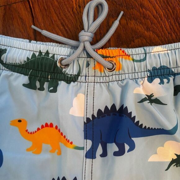 Mevireiy Boys Dinosaur Print Swim Trunks Size 10-12 Blue Beach Shorts - Picture 2 of 6